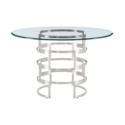 Contemporary 48" Round Glass-Top Dining Table with Sculptural Stainless Steel Base