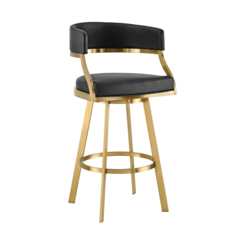 Contemporary Gold-Brushed Stainless Steel Swivel Stool with Faux Leather Upholstery