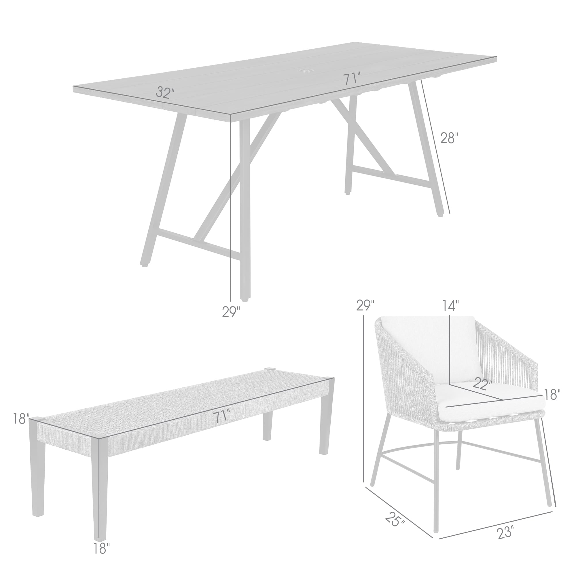 Armen Living Frinton / Ditas / Rhett 5-Piece Outdoor Dining Set