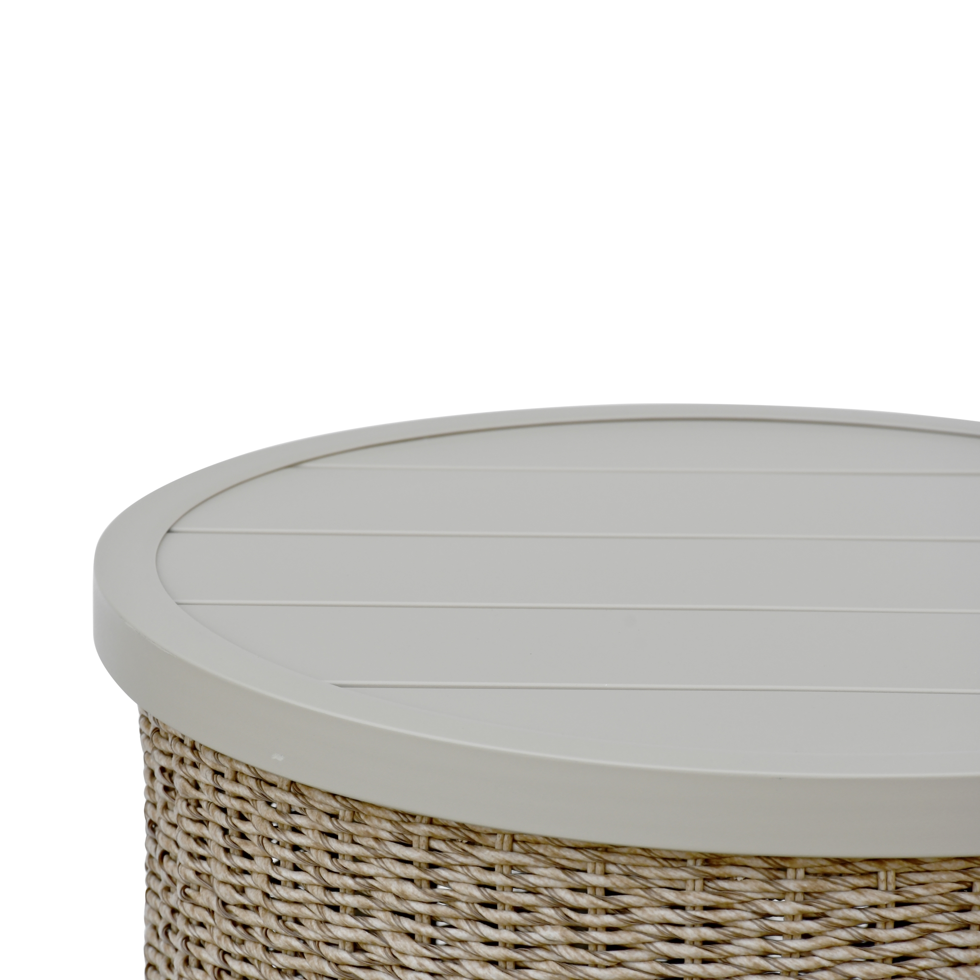 Armen Living Pavilion 20" Rd. Aluminum-Top Woven End Table