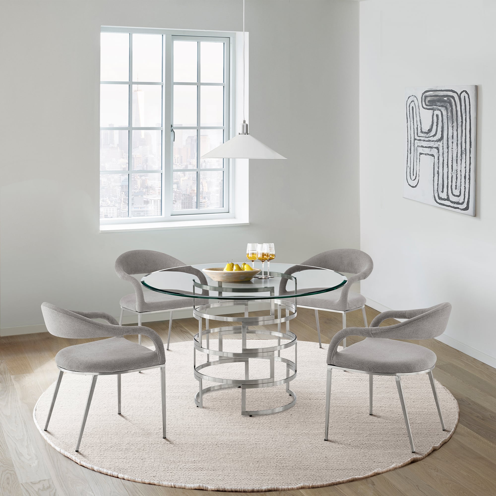 Armen Living Diaz 48" Round Glass-Top Dining Table