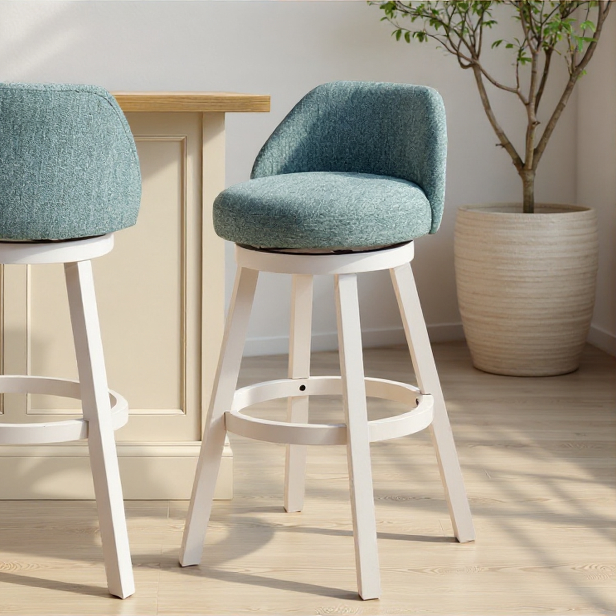 Armen Living Erika Low Curved-Back Swivel Barstool