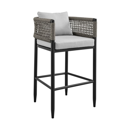 Contemporary Outdoor Bar Stool with Grey Cushions