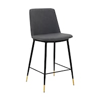 Messina 26" Gray Faux Leather and Metal Counter Height Bar Stool