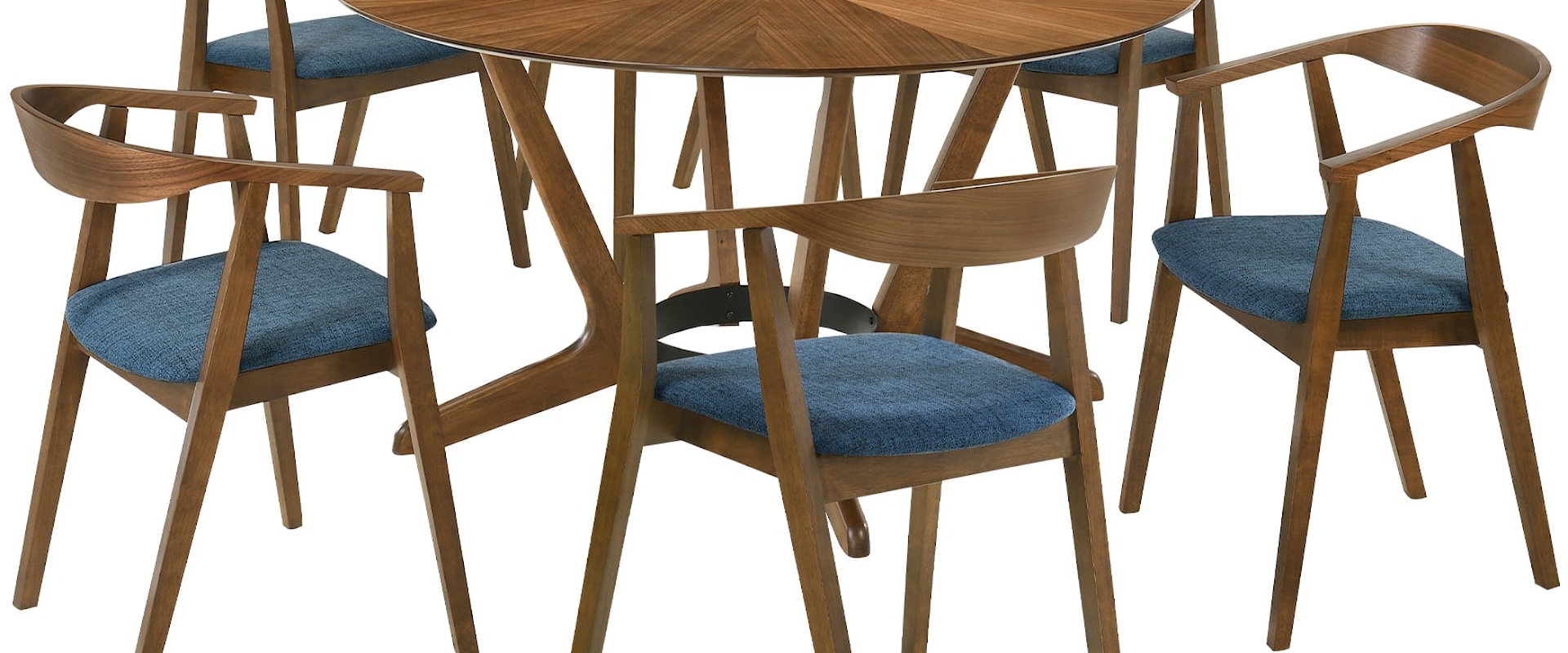 Mid-Century Modern 7-Piece Round Wood Dining Table Set