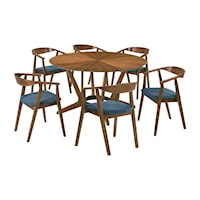 Mid-Century Modern 7-Piece Round Wood Dining Table Set