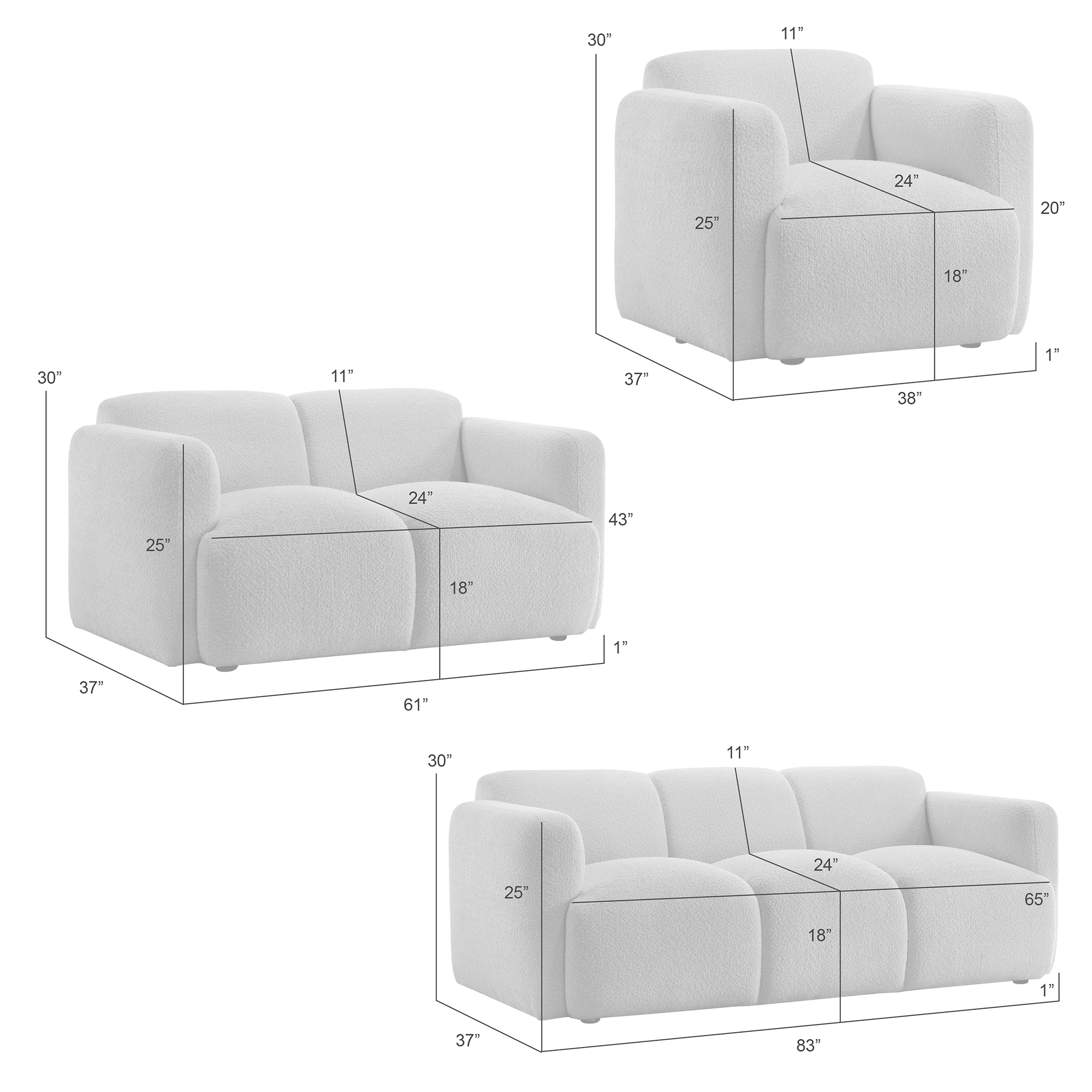 Armen Living Sierra 3-pc. Complete Upholstered Living Room Set