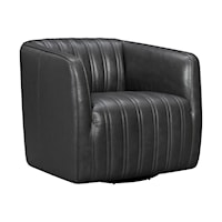 Transitional Leather Swivel Barrel Chair