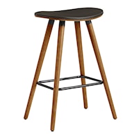 Contemporary 26" Counter Height Backless Bar Stool in Brown Faux Leather and Walnut Wood