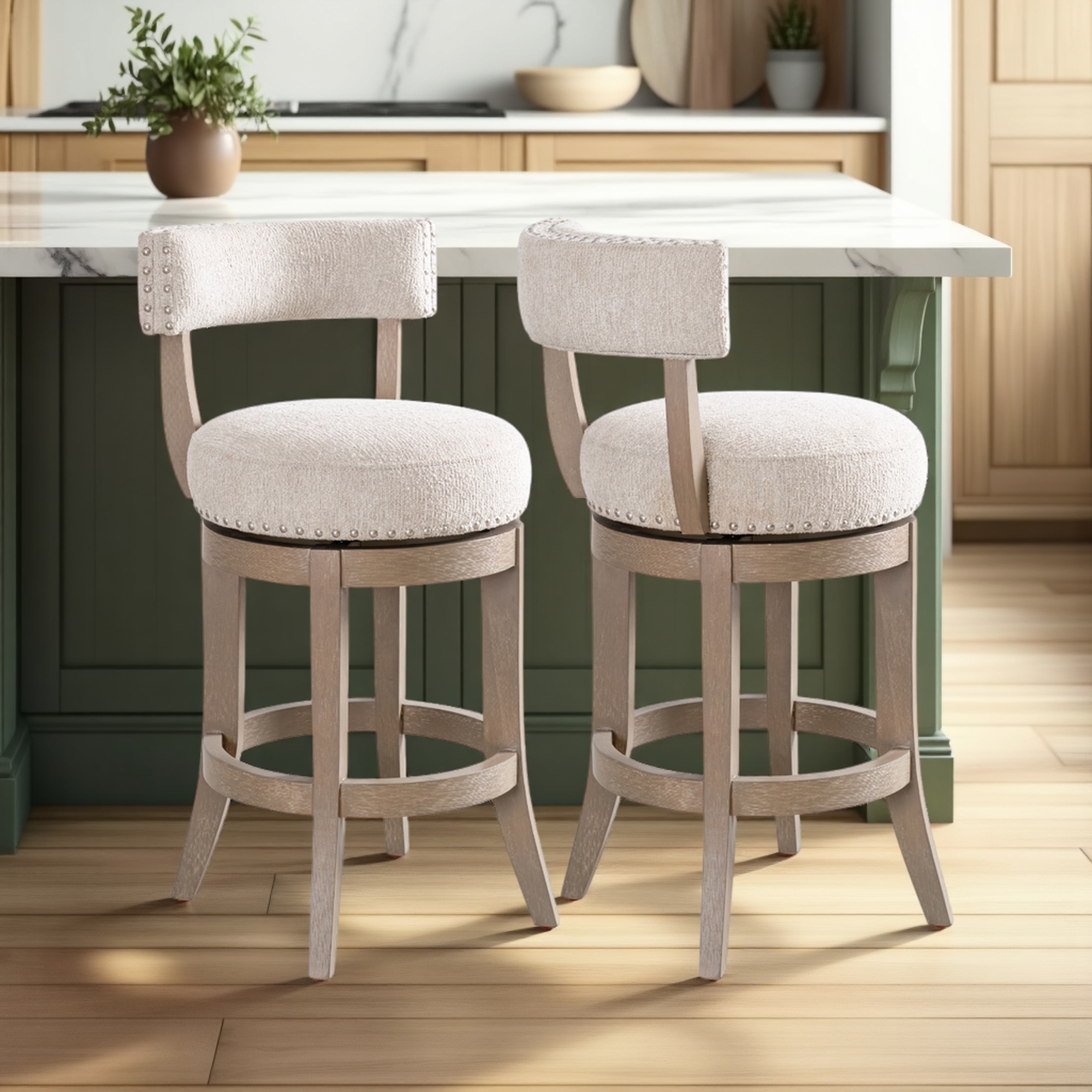 Armen Living Mystic Upholstered Open-Back Swivel Counter Stool