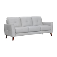 Mid-Century Modern Gray Leather Sofa with Track Arms