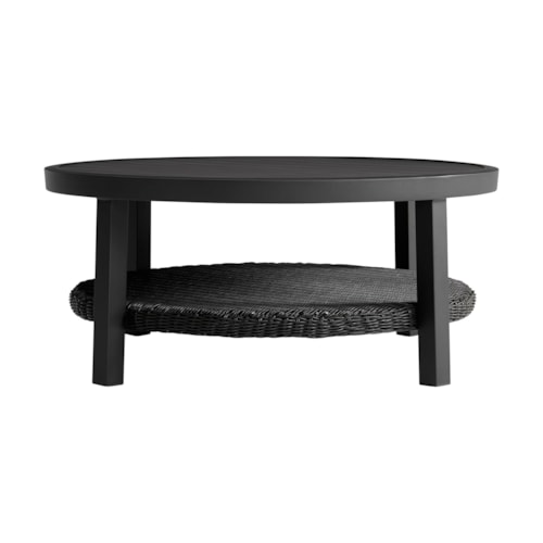 Contemporary Outdoor Aluminum Coffee Table with Wicker Shelf