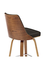 Armen Living Nolte Contemporary Swivel Bar Stool in Faux Leather and Walnut Wood