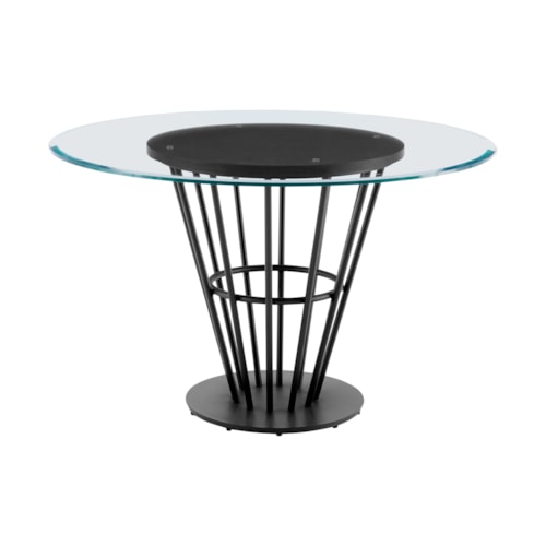 Contemporary 48" Round Glass-Top Dining Table with Black Iron Base