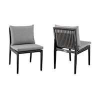 Set of 2 Contemporary Outdoor Aluminum Chairs with Gray Cushions