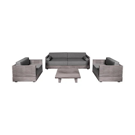Contemporary Gray Outdoor Conversation Set with Slatted Wood Arms