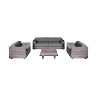 Contemporary Gray Outdoor Conversation Set with Slatted Wood Arms