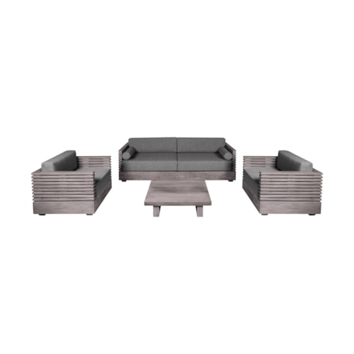 Contemporary Gray Outdoor Conversation Set with Slatted Wood Arms