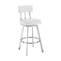Contemporary Bar Height Swivel Stool in Brushed Stainless Steel with White Faux Leather
