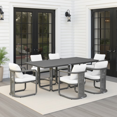 Outdoor 7-pc. Modern Coastal Dining Set with Cushioned Arm Chairs