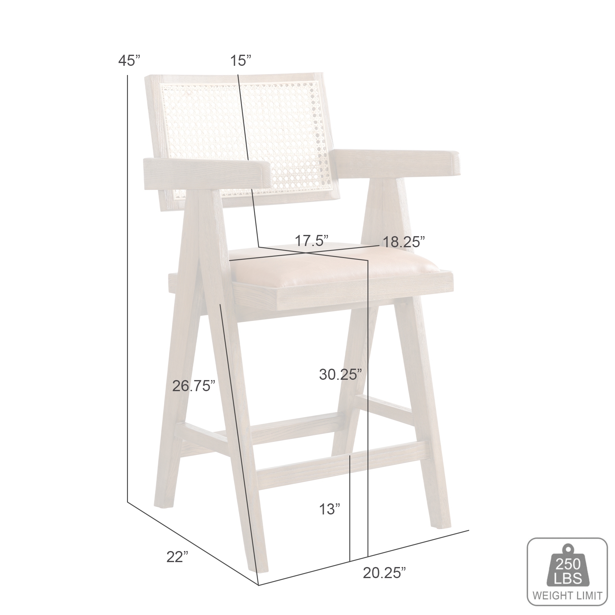 Armen Living Harley Woven-Back Barstool w/Upholstered Seat