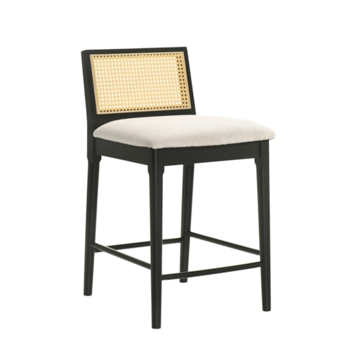 Modern Coastal Woven-Back Counter Stool with Upholstered Seat
