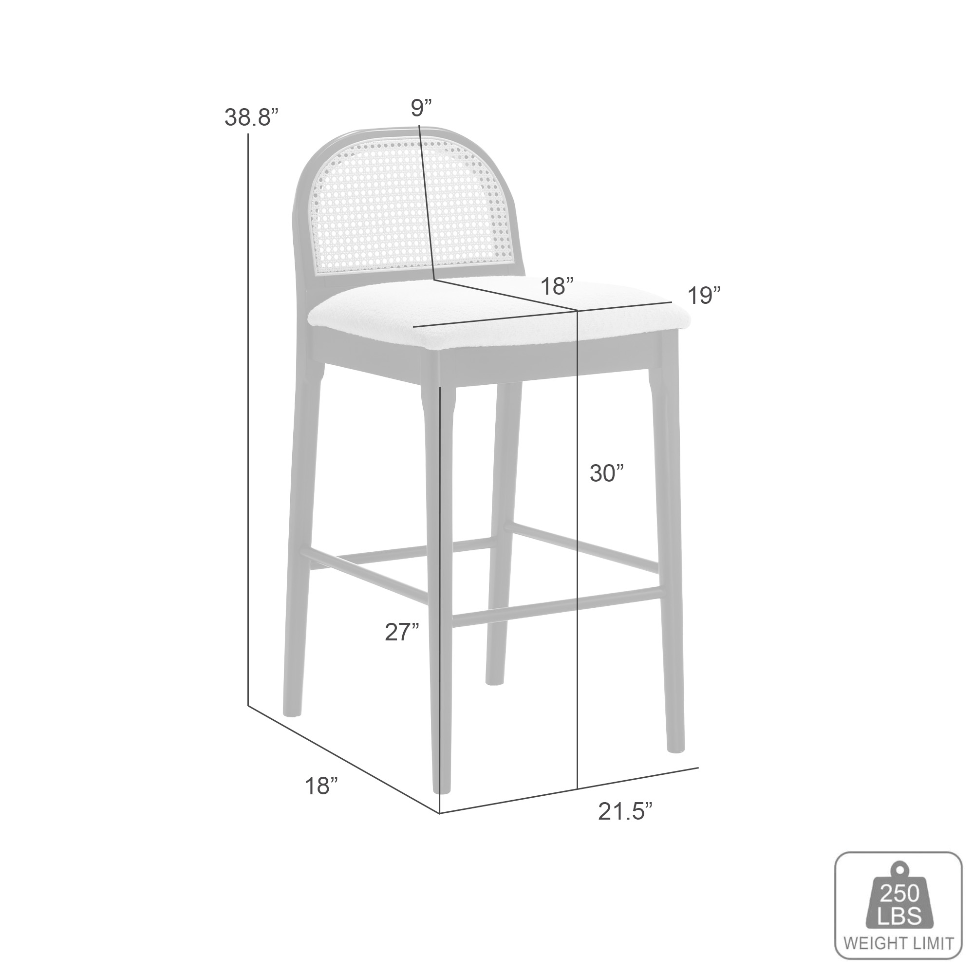 Armen Living Lucio Rounded-Back Barstool w/Upholstered Seat