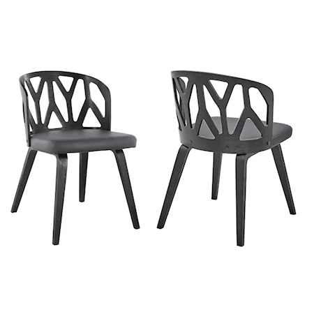 Set of 2 Contemporary Wood Dining Chairs with Cutouts and Faux Leather Seats