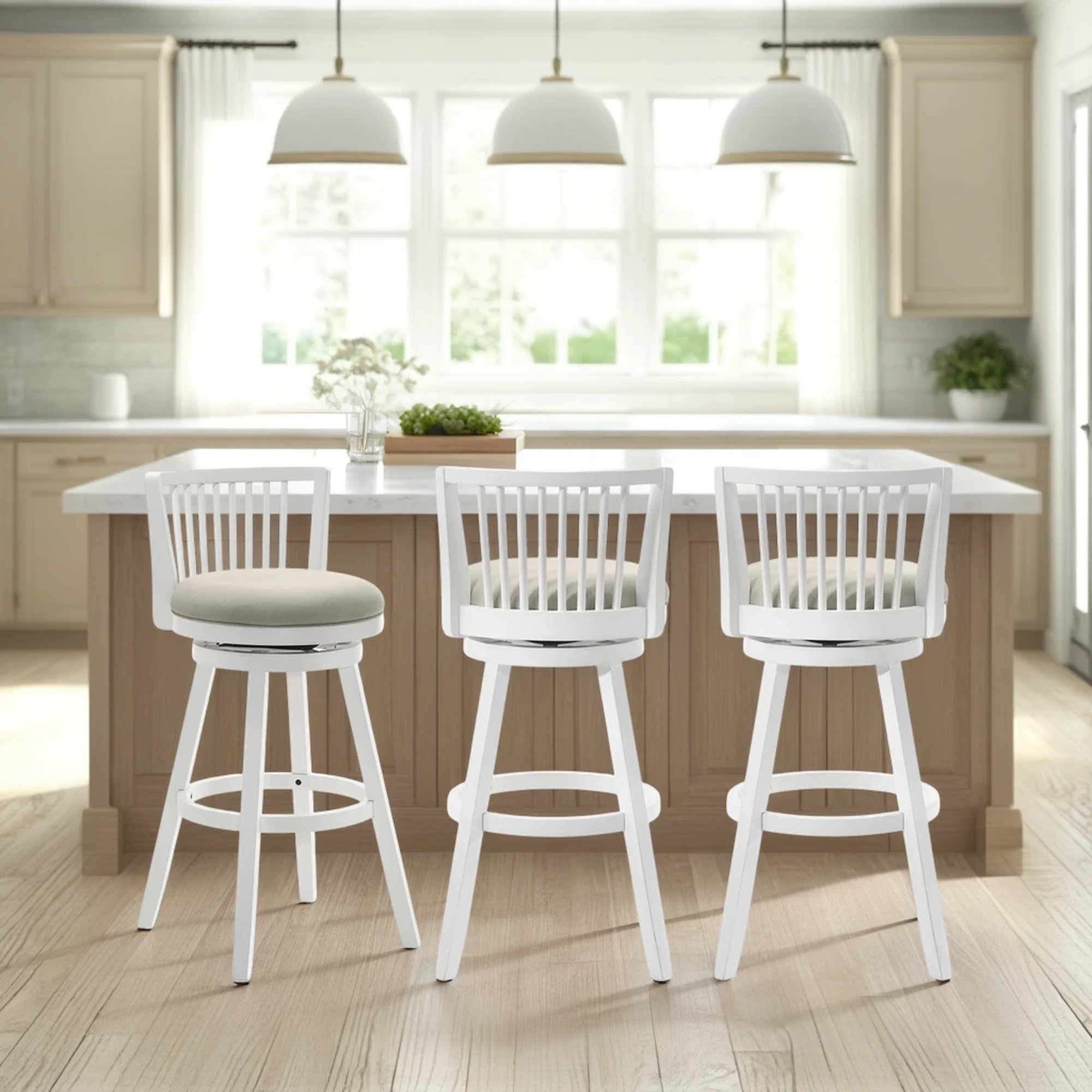Armen Living Harper Uph. Spindle-Back Swivel Counter Stool