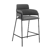 Oshen 26" Gray Faux Leather and Metal Counter Height Bar Stool