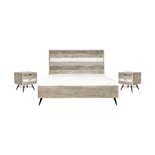 3 Piece King Bedroom Set in Two-Tone Acacia Wood