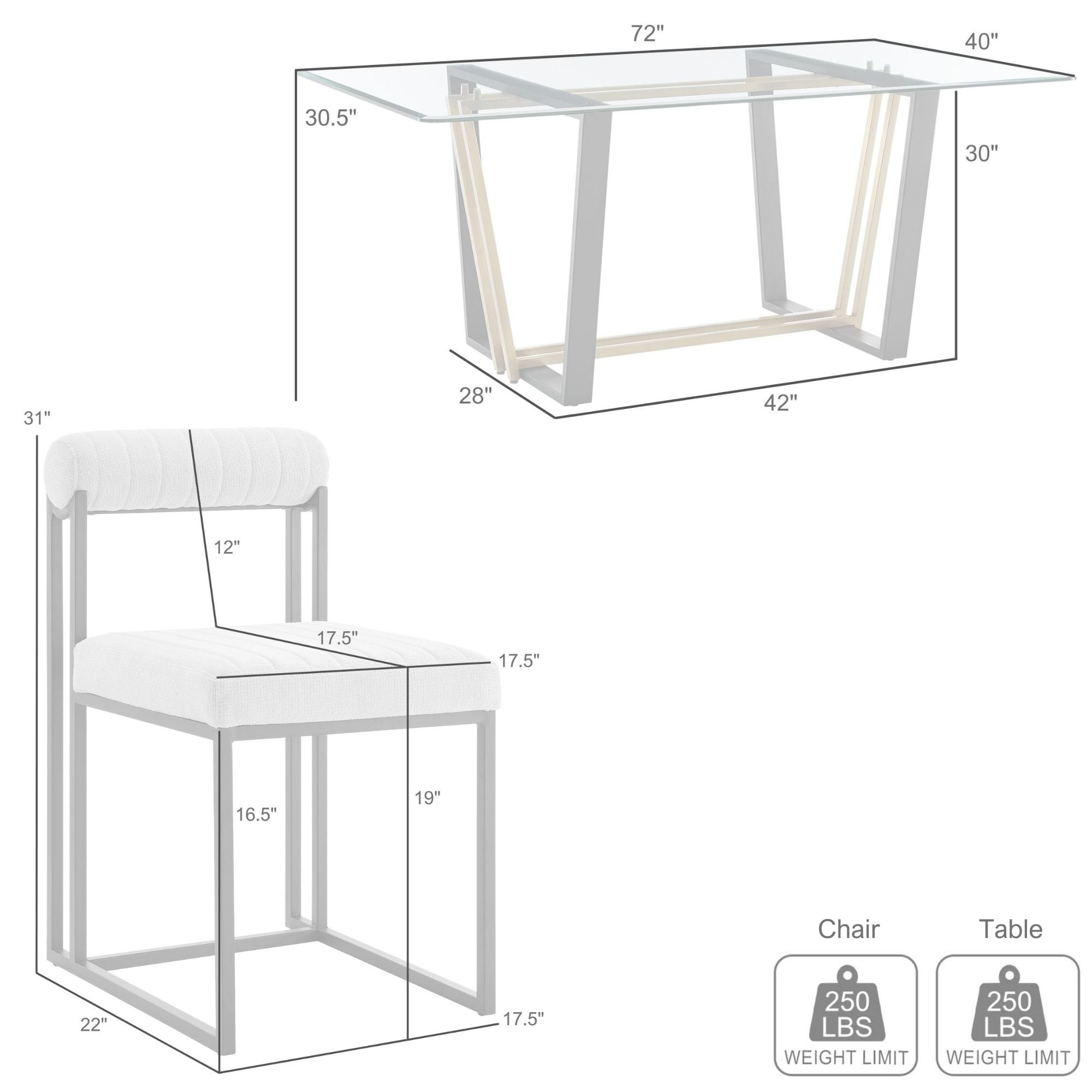 Armen Living Kai / Anastasia 5-Piece Dining Set