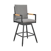 Transitional Outdoor Swivel Barstool with Cushion Seating