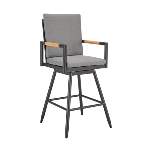 Transitional Outdoor Swivel Barstool with Cushion Seating