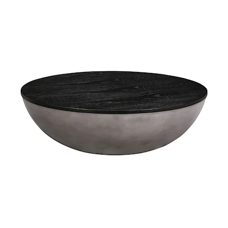 Contemporary Round Coffee Table in Concrete and Black Brushed Oak