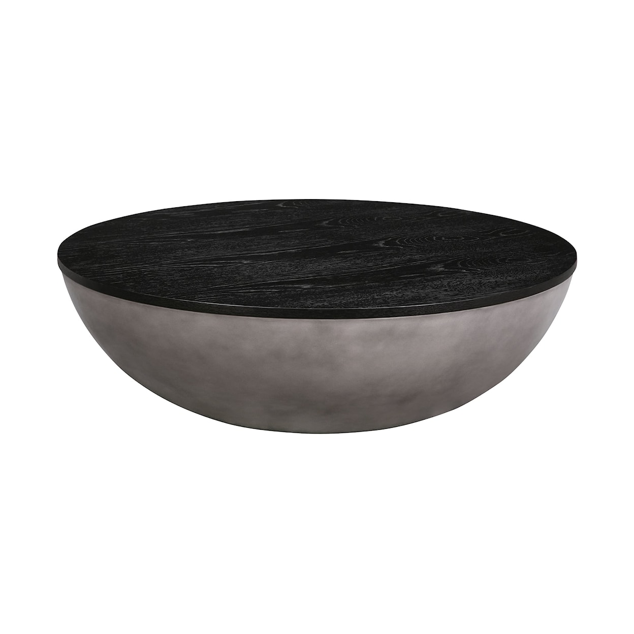 Armen Living Melody  Round Coffee Table in Black Brushed Oak