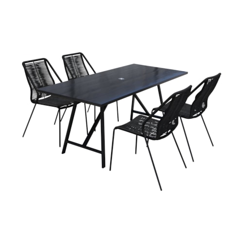 Contemporary 5-Piece Dining Set with Metal and Rope Chairs