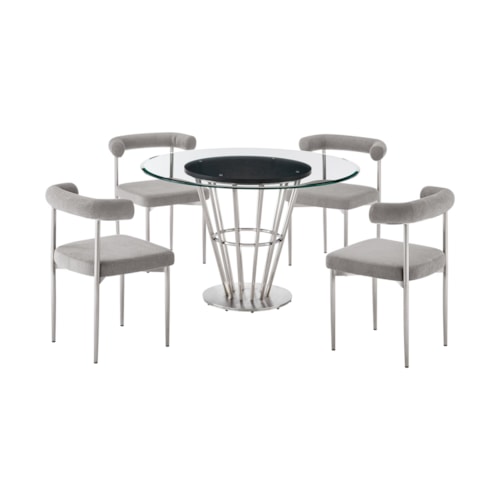 Contemporary 5-Piece Round Dining Table Set with Glass Top
