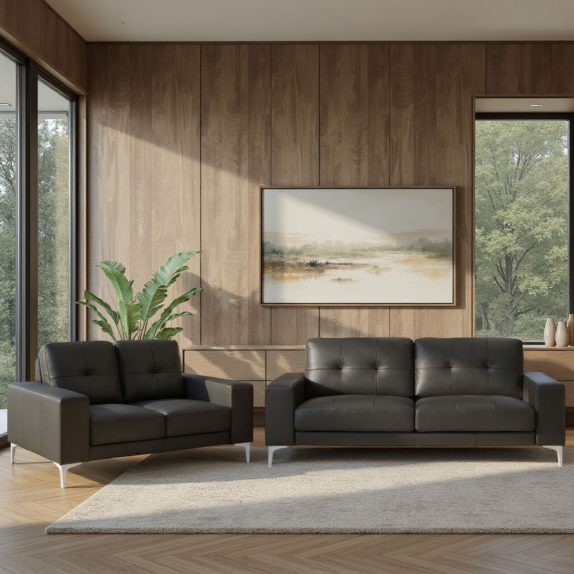 Armen Living Faelin 2-pc. Top-Grain Leather Living Room Set