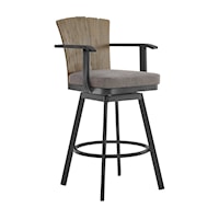 Farmhouse Charcoal Outdoor Swivel Barstool with Wood Back