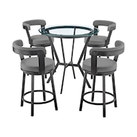 Naomi and Bryant 5-Piece Counter Height Dining Set in Black Metal and Grey Faux Leather