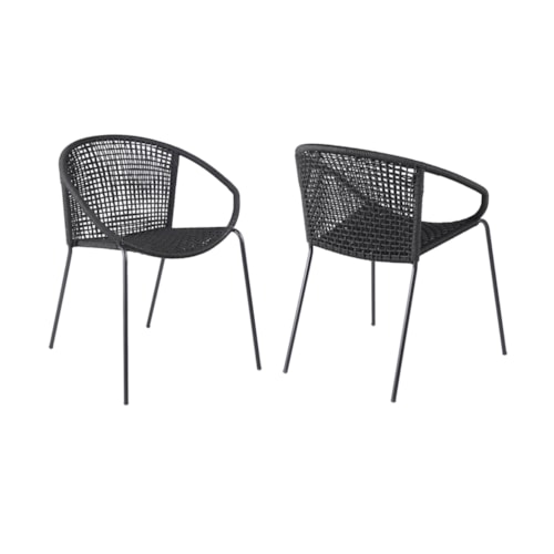 Snack Indoor Outdoor Stackable Steel Dining Chair with Black Rope - Set of 2