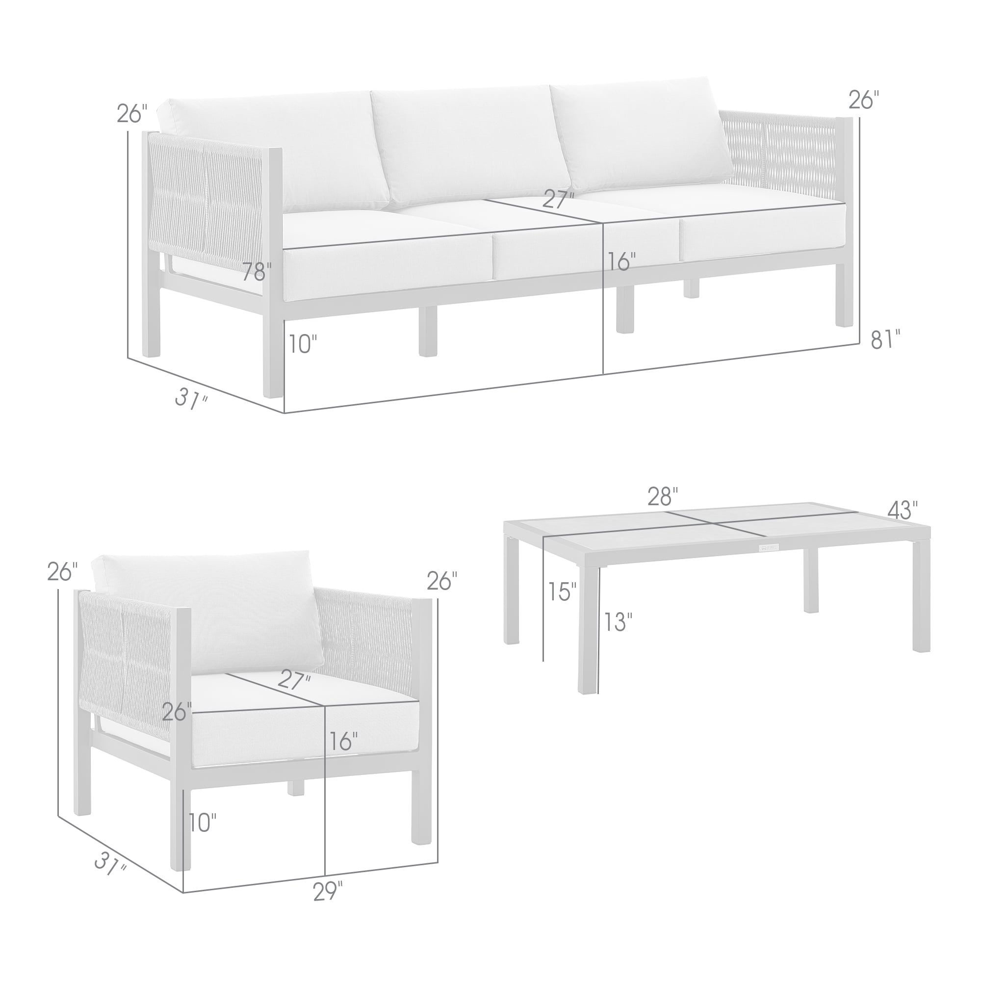 Armen Living Mareike 4-Piece Outdoor Patio Set