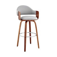 Daxton 26" Gray Faux Leather and Walnut Wood Bar Stool