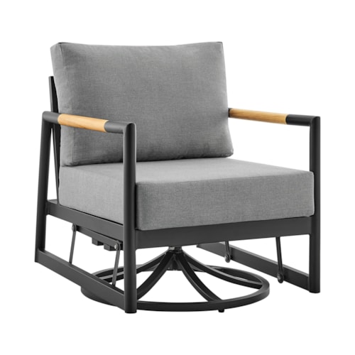 Contemporary Outdoor Swivel Glider Chair with Dark Gray Cushions