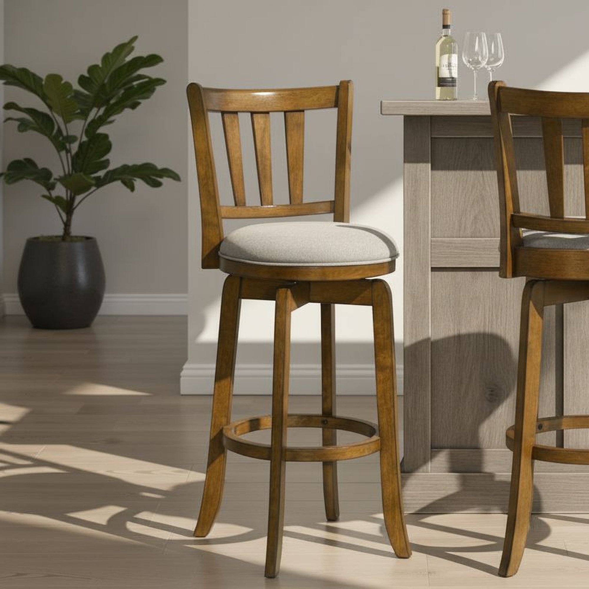 Armen Living Wren Slat-Back Swivel Barstool