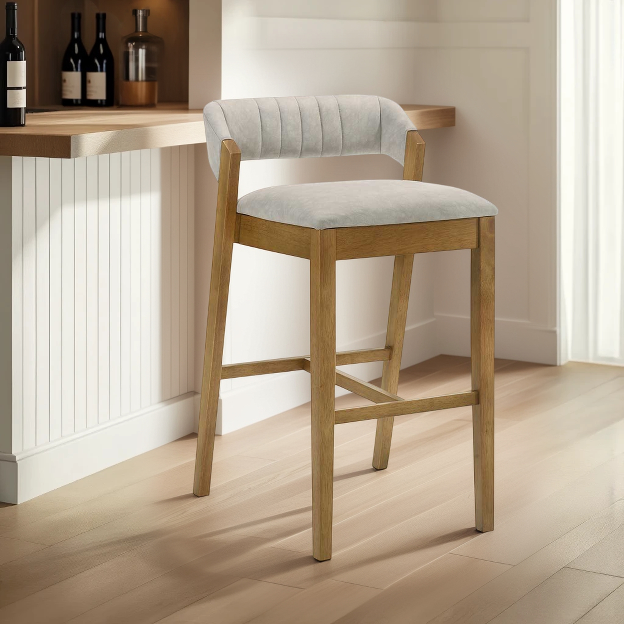 Armen Living Landyn Low-Back Barstool w/Channel Tufting