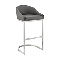 Contemporary Bar Stool in Brushed Stainless Steel with Gray Faux Leather