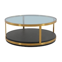 Contemporary Round Glass Top Coffee Table with Brushed Gold Frame