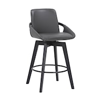 26" Gray Faux Leather and Black Wood Swivel Bar Stool